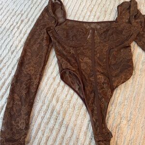 Elegant Brown Lace Bodysuit